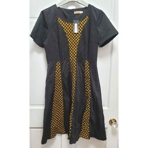 Afripride Short Sleeve A-Line Dress - Black w/ Yellow/Red - Size Large